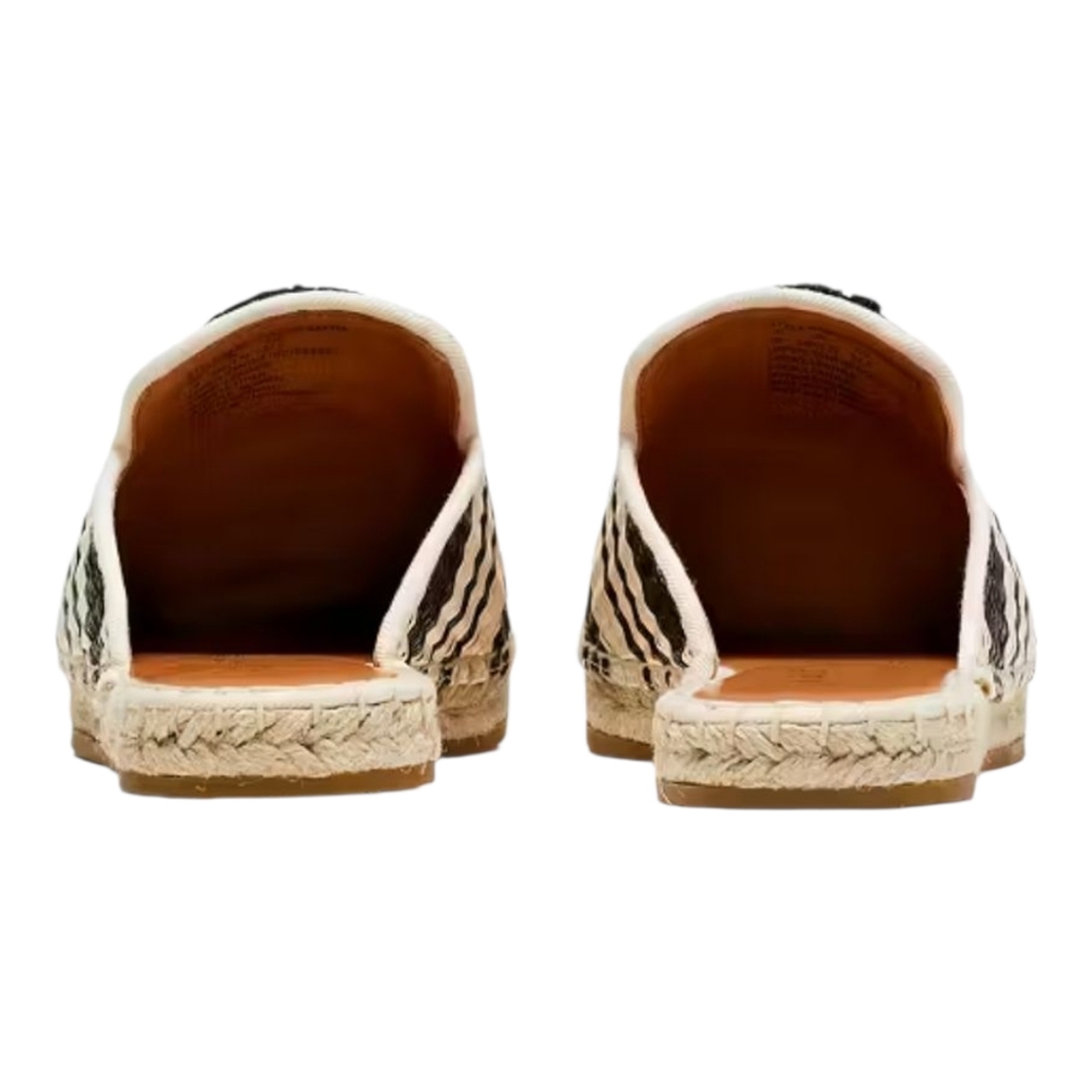 Kate Spade Solero Raffia Espadrille Mules Striped Black Cream Pom Pom Slides - Picture 8 of 9